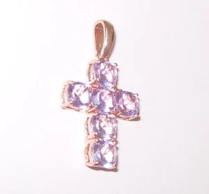 ROSE DE FRANCE PURPLE AMETHYST 18CT ROSE GOLD STERLING SILVER CROSS PENDANT QVC - Picture 1 of 1