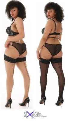 Sheer Lace Top Seamed Hold Up Ups Stockings Pamela Mann Curvy Plus Size To 5XL