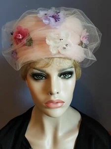 antique vintage hat tulle and flowers wrap / turban1930  theater Lucilla MendezC - Picture 1 of 12