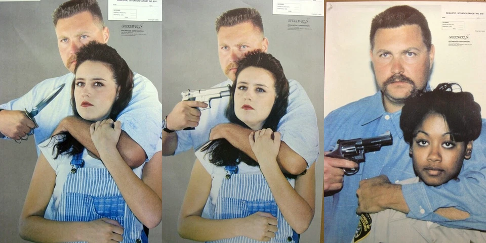 Foto realista hombre armado hostil con objetivos rehenes femeninos, 22-1/2" x 35" Foto 1 de 1