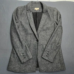 LOFT Women 10 Grey Collared One Button Blazer Pockets - Picture 1 of 12
