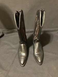 USA J CHISHOLM Women 5m Black Lizard Western Cowboy Boots - Picture 1 of 8