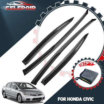 Para Honda Civic 2006-2011 sedán estilo Mugen viseras de ventana de humo protectores de lluvia Foto 1 de 4