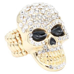 Anillo elástico lavencioso con forma de calavera estrás chapado en rodio con cristal transparente - Imagen 1 de 12
