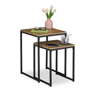 Table d’appoint Jeu de 2 empilable Design Industriel gigognes 2 Tailles carré... - Picture 1 of 8