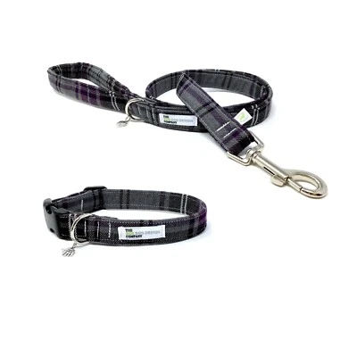 THE ECO DOG DESIGN COMPANY Purple Tartan Dog Collar and Optional Matching Lead Set