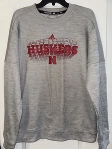 NWT Men's NEBRASKA HUSKERS ADIDAS L/S Gray Sweatshirt w/ Red Graphics SZ Med - Picture 1 of 8