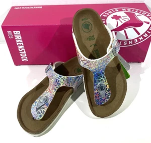 Birkenstock Gizeh Kids BS Girls Sz 12 (EU30)N Fit Flashy Hologram Silver Sandals - Picture 1 of 8