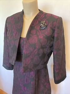 Tahari Arthur S. Levine size 4 petite purple  & black dress & bolero jacket suit