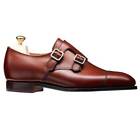Handmade Women's Genuine Brown Leather Double Buckle Toe Cap Monk Strap Shoes