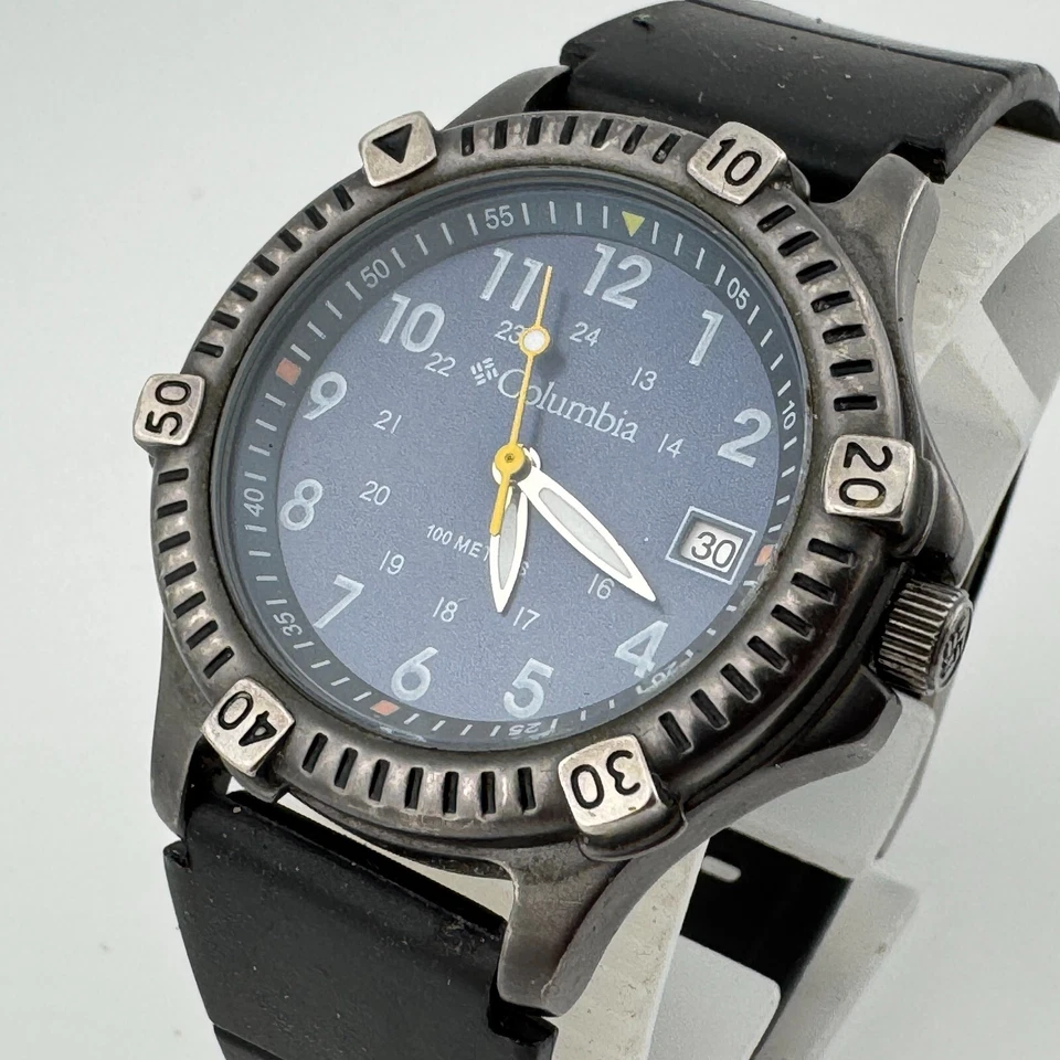 Columbia Reloj Cuarzo CL-7303 Mujer 100m Bisel Giratorio Negro Azul Batería Nueva Foto 1 de 4