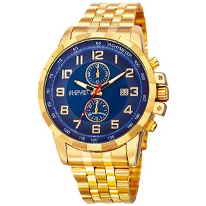 Men's August Steiner AS8153YGBU Two Time Zone Date Quartz Tachymeter Steel Watch - Picture 1 of 4