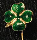 4 Four Leaf Clover Sterling Silver Lapel Pin Gold Gilded Guilloche