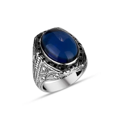 Piedra de circón azul plata, anillo de ley 925, hecho a mano para hombre, joyería de piedras preciosas Foto 1 de 3