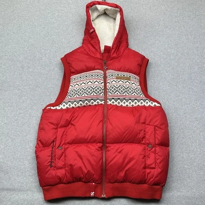LRG Vest Mens 2XL Red Hedmark Puffer Hooded Sherpa Lined Fair Isle Quilted Zip - Image 1 of 4
