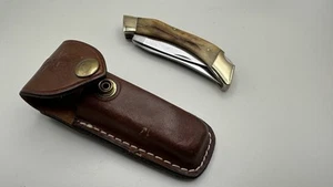 Vintage Browning 504 Folding 3 Blade Hunter Pocket Knife Stag Antler Japan - Picture 1 of 6