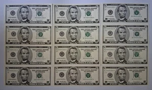 1999 $5 Premium Federal Res.-All 12 Have The SAME SERIAL NUMBER Unc. A Thru L - Picture 1 of 9