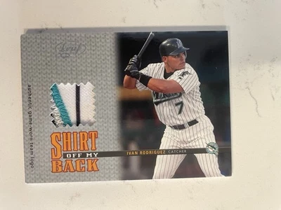 Camisa Leaf Off My Back 2004 parche con el logotipo de los Marlins Iván Rodríguez #d/75 SSP HOF Foto 1 de 2