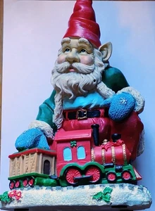 Vintage Resin Santa Gnome with Train 10" Decorative Christmas Figure - Picture 1 of 5