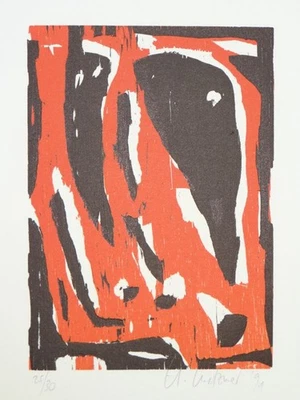 Abstrakt - Helmut Metzner - signierter 2-Farben-Holzschnitt Auflage 30 - 1991 - Bild 1 von 4