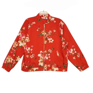 Susan Graver Jacket Womens L Red Floral Full Zip Mid Length Lightweight Casual - Picture 1 of 14
