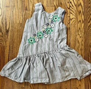TEA COLLECTION Dusty Blue Asymmetrical Embroidered 100% Cotton Dress Girls Sz 5 - Picture 1 of 7