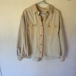 Thread & Supply Crema Velluto a coste Orlo Grezzo Bottoni Camicia Giacca Boxy Crop Medium  - Foto 1 di 9