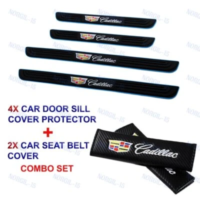 COMBO Protector de escalones de panel de cubierta de umbral de puerta de coche de goma azul BD para Cadillac Foto 1 de 4
