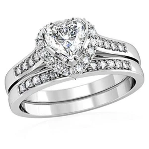 Juego de novia de boda con halo de circonita cúbica en forma de corazón talla 8 - Imagen 1 de 3