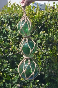 GREEN TRIO REPRODUCTION GLASS FLOAT FISHING NET BALL TRIO 5" 6" 8"  - Picture 1 of 3
