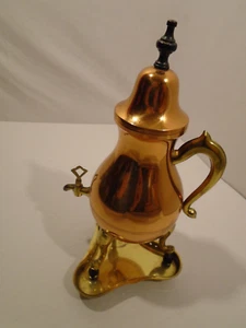 Copper Samova Beverage server Vintage tin lined w/brass ,wood 14 inches  tray - Picture 1 of 7