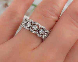 2.5Ct Round Diamond Lab Created Eternity Wedding Band Ring 14k White Gold Plated - Picture 1 of 6