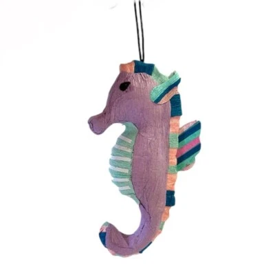 Seahorse Ornament - Paper Mache Fish Beach Nautical Gift Birthday Mermaid Horse - Image 1 of 4