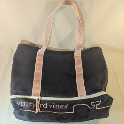 Vineyard Vines Tote Bag Canvas Navy Blue Pink Zip Pocket Beach Whale for Target - Image 1 of 4