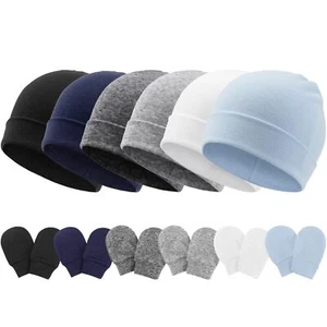 6 Pcs Newborn Baby Hat 0-6 Months Infant Cotton Beanie Baby Cap and Mitten fo... - Picture 1 of 7