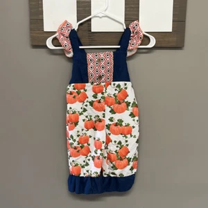 Pumpkin Girls Sleeveless Ruffles Pull-On Fall Pattern Overalls *see measurements - Picture 1 of 11