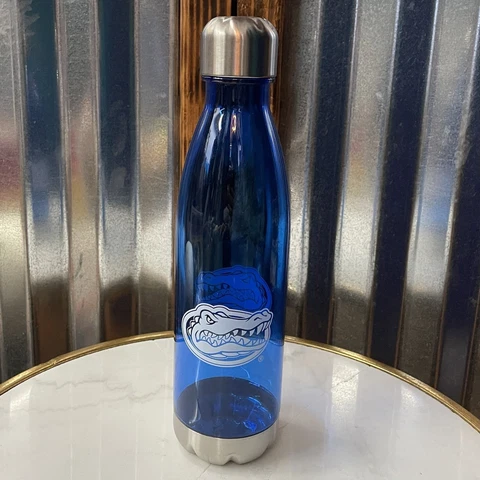 University Of FLORIDA GATORS Clear Blue Plastic Reusable Water Bottle - NEW Cover