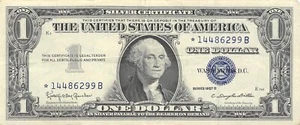 USA $1 Silver Certificate Series of 1957 B Block *-B Circulated Banknote ZAA - Picture 1 of 2