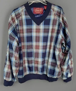 Proquip Mens V-Neck Pullover Long Sleeve Windshield Shirt Golf Blue Plaid Large - Picture 1 of 18