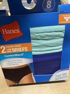 Hanes Women's Comfort Soft Low Rise Briefs - 2 Pack - Size 8 - Blue Green - New