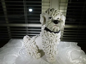 ITALIAN White FLUFFY Dog  PORCELAIN Figure VINTAGE CURLY PASTE Bichon - Picture 1 of 10