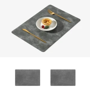 Faux Leather Placemats Grey Thick PU Leather Rectangular Shape Table Mats Wip... - Picture 1 of 8