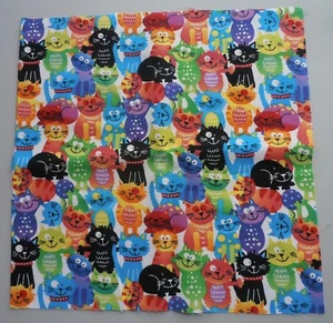 Cotton Group C Fabric Smiling Cats 1 Piece 10 3/4" x 10 3/4" White Background - Picture 1 of 4