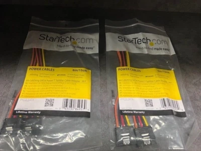 2 Pack of StarTech PYO2LSATA 6in Latching SATA Power Y Splitter Cable Adapters - Image 1 of 3