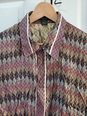 Camisa De Colección Alberto Celini Para Hombre Seda Metálica Manga Larga Botón Delantero Talla 2XL Foto 1 de 4