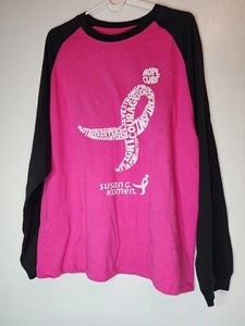 T-shirt Susan G. Komen consapevolezza del cancro XL rosa e nera manica lunga  - Foto 1 di 3