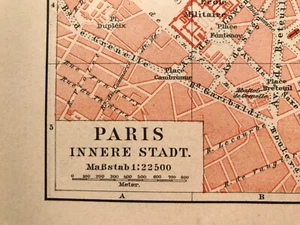 Mapa mapa de París en Francia, centro de la ciudad, Meyer 1892 - Imagen 1 de 2