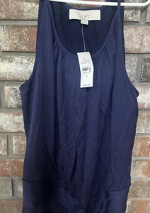 Ann Taylor Loft Navy Ruffled Front Blouse NwT - Picture 1 of 3