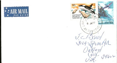 Estampilla de ballena asesina del territorio antártico de Australia - Cubierta de la estación Davis enviada a EE. UU.  Foto 1 de 2