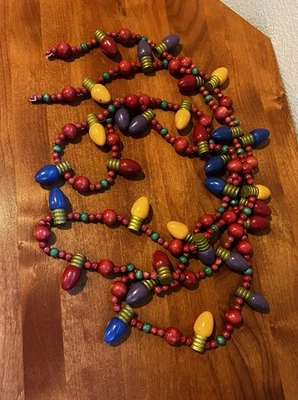 VTG 80’s Wood Bead/Christmas Light Bulb Shaped Garland 45 Ft Total In 5 Pcs - Image 1 of 4